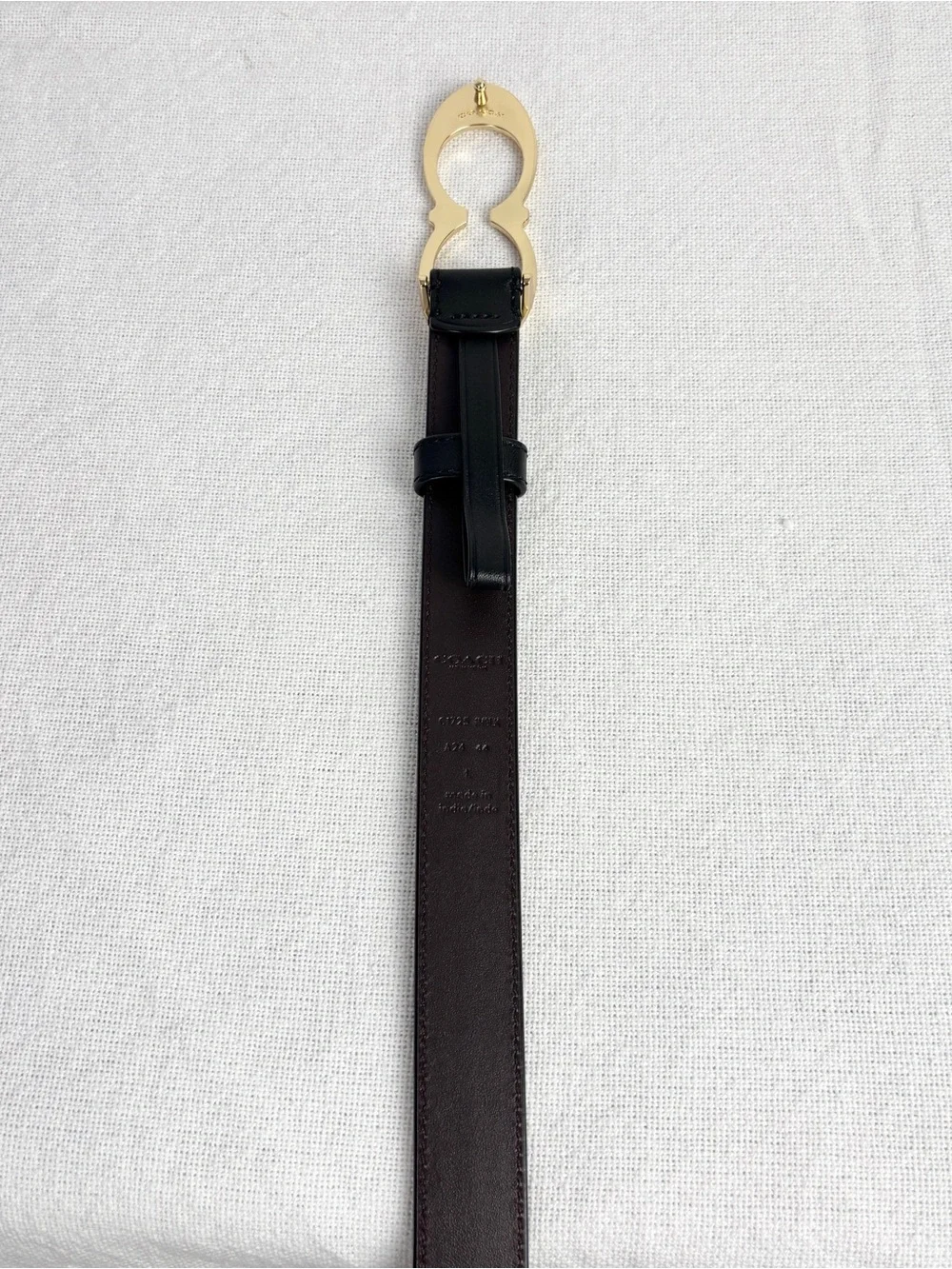 Coach Signature Buckle Belt 25mm Size Large Good Condition Black & Gold Leather
